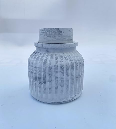 concrete striped candle jar with lid