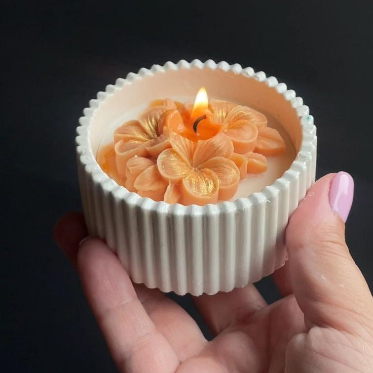floral ribbed jar candle concrete gypsum jar candle