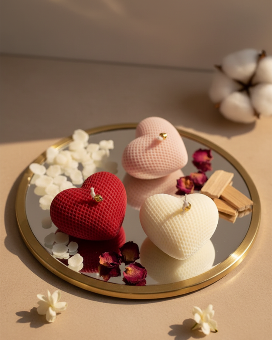 dotted heart soy wax candle valentines day favour gift india karessa candles