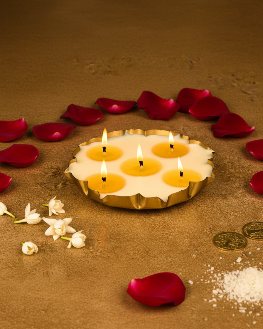lotus urli diwali brass candle soy wax india karessa candles