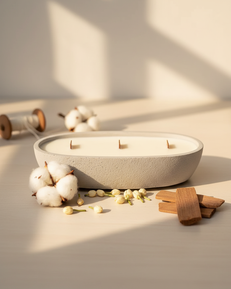 daisy dreamlight boat candle luxury floral concrete jar india karessa candles