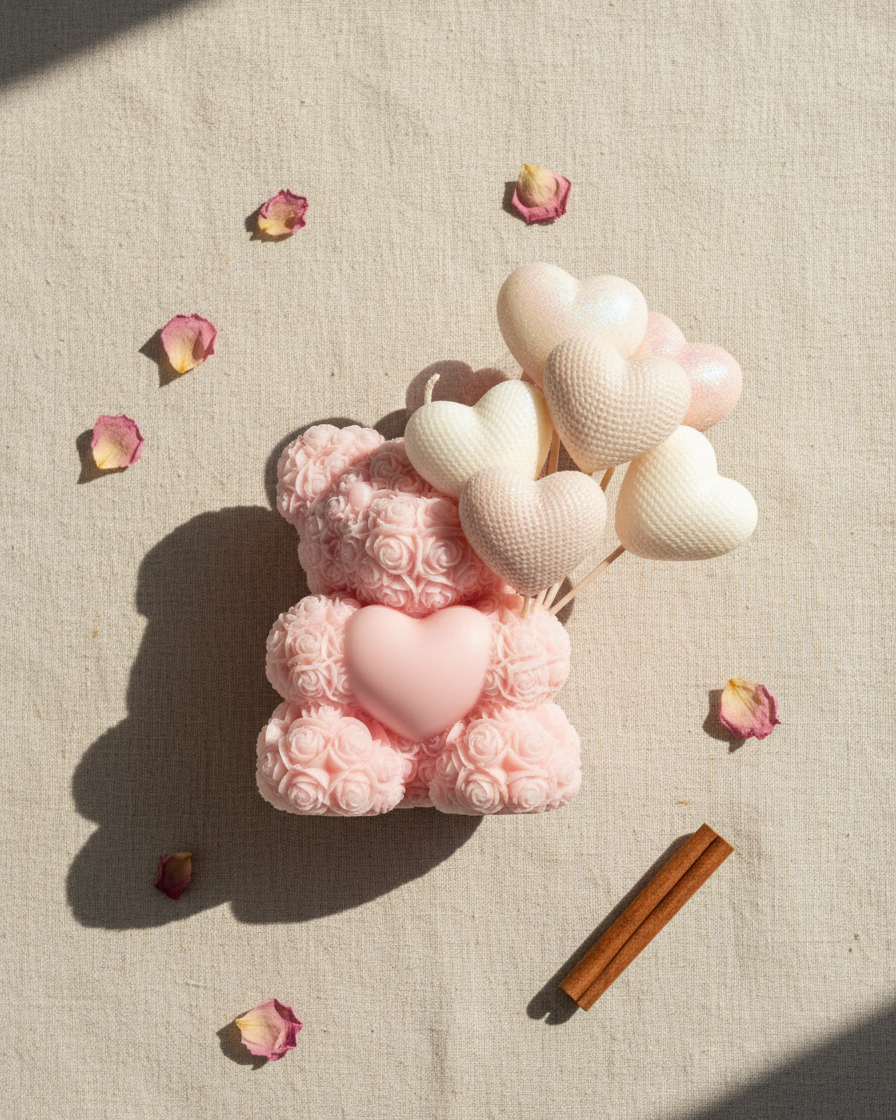 Pink Teddy with Hearts Candle India | Big Valentine Gift | Karessa