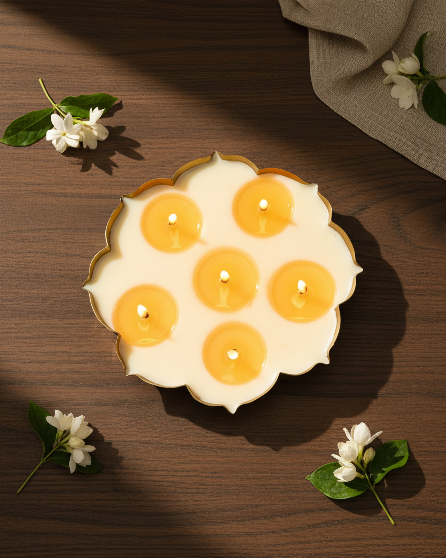 lotus urli diwali brass candle soy wax india karessa candles