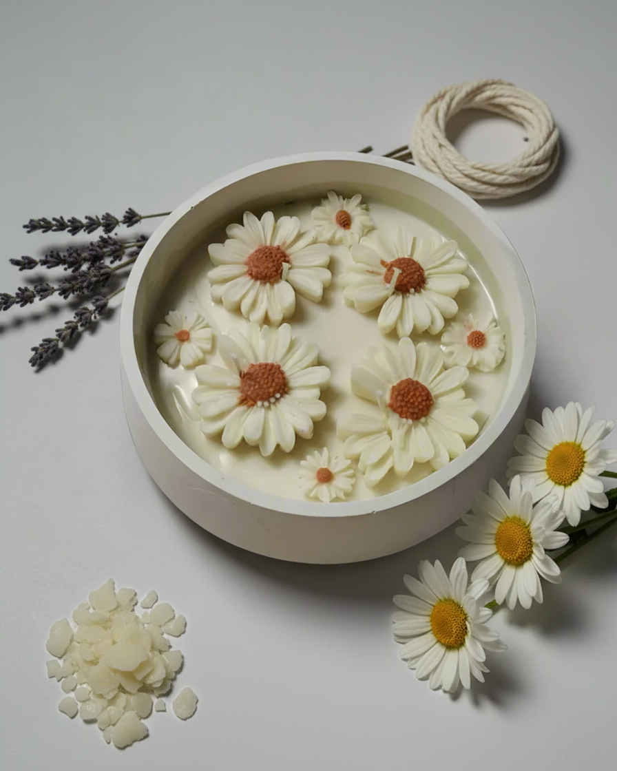 concrete urli bowl floral top soy wax candle premium centrepiece india karessa candles