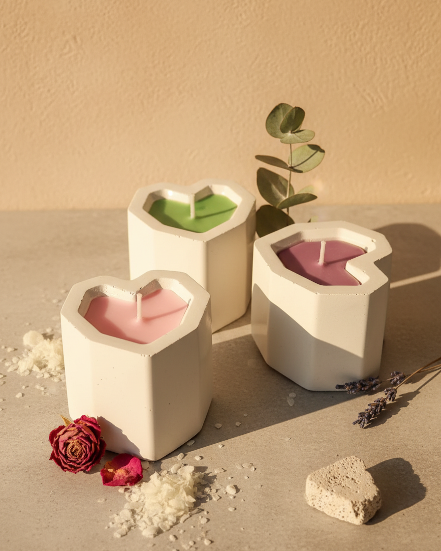 valentines heart jar candle pack of 3 concrete gypsum india karessa candles