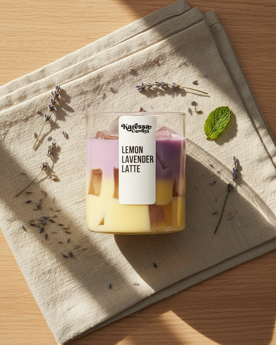 iced lemon lavender latte candle zesty calming india karessa candles