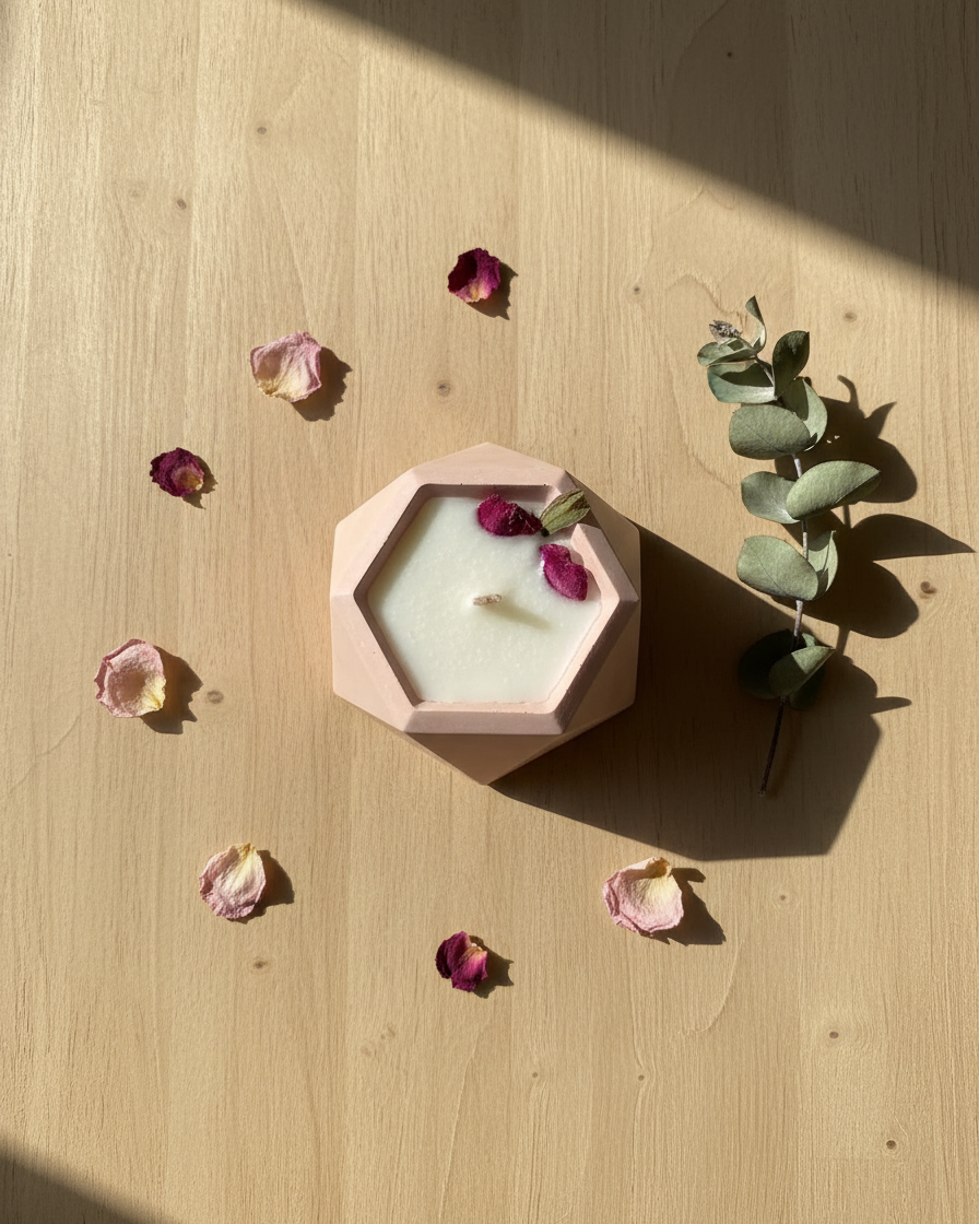 hexagonal pure soy wax concrete candle luxury handcrafted india karessa candles