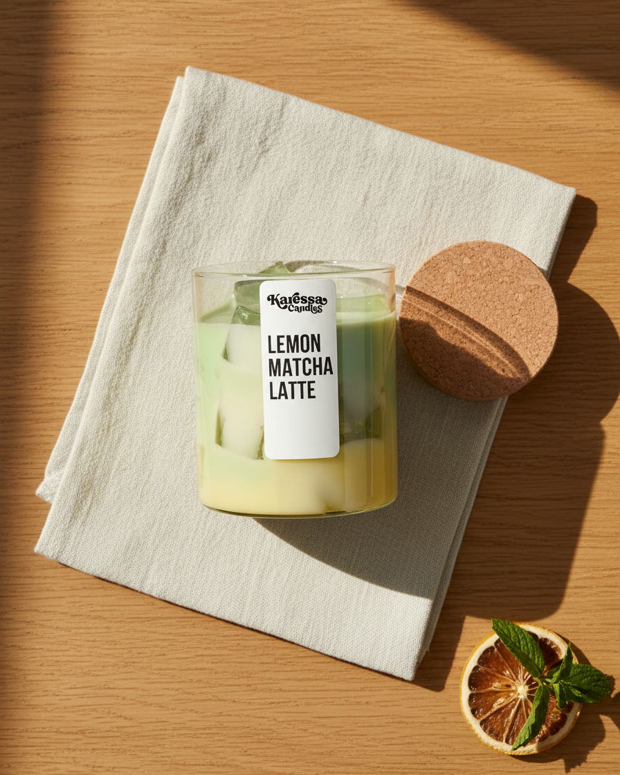 lemon matcha latte candle iced citrus matcha handmade india karessa candles