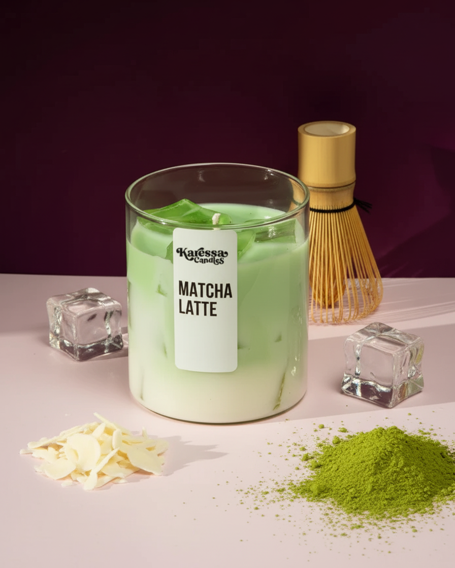 matcha latte candle iced matcha scented handmade india karessa candles