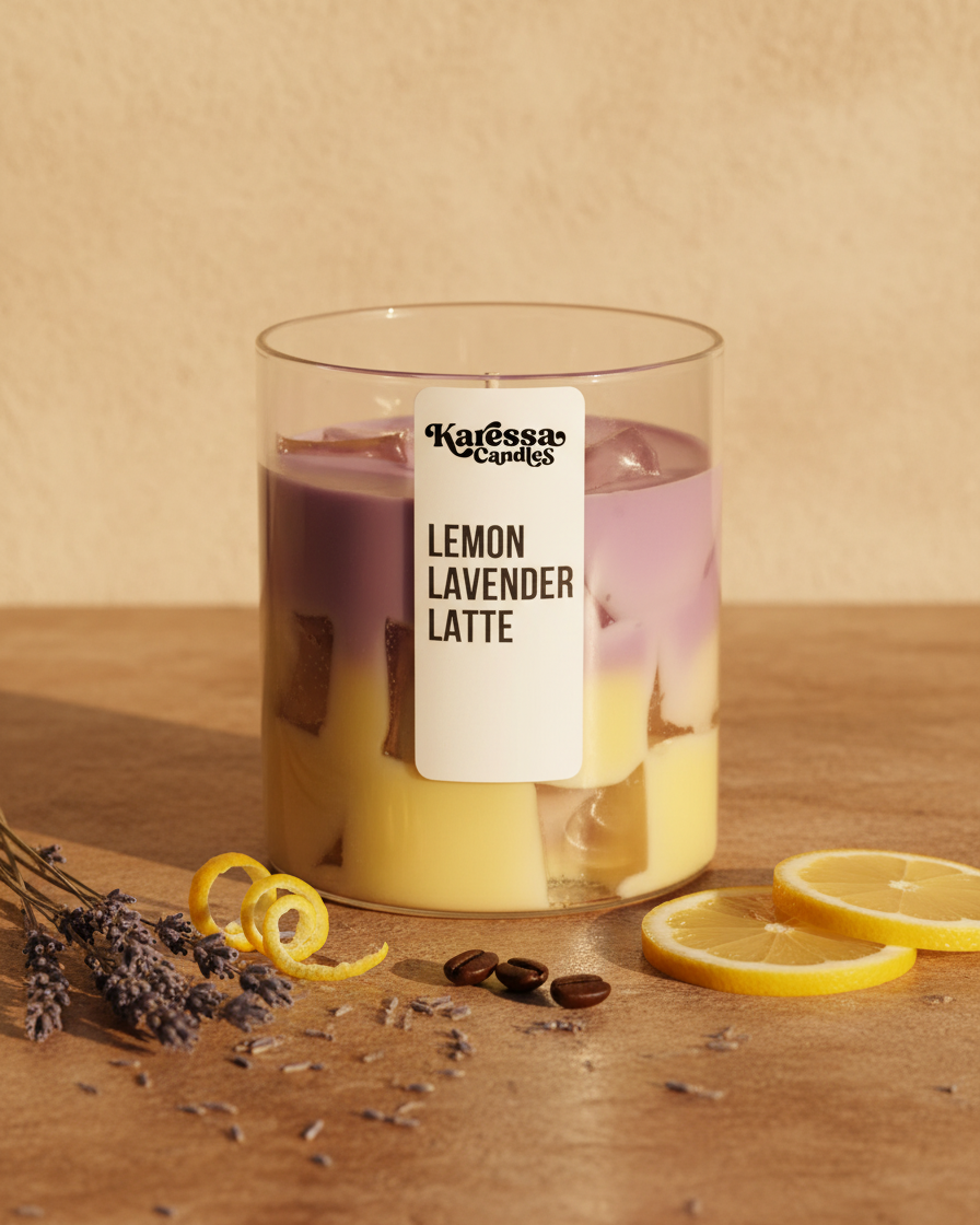 iced lemon lavender latte candle zesty calming india karessa candles