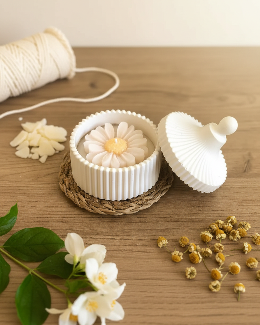 daisy ribbed jar candle concrete gypsum bestseller india karessa candles