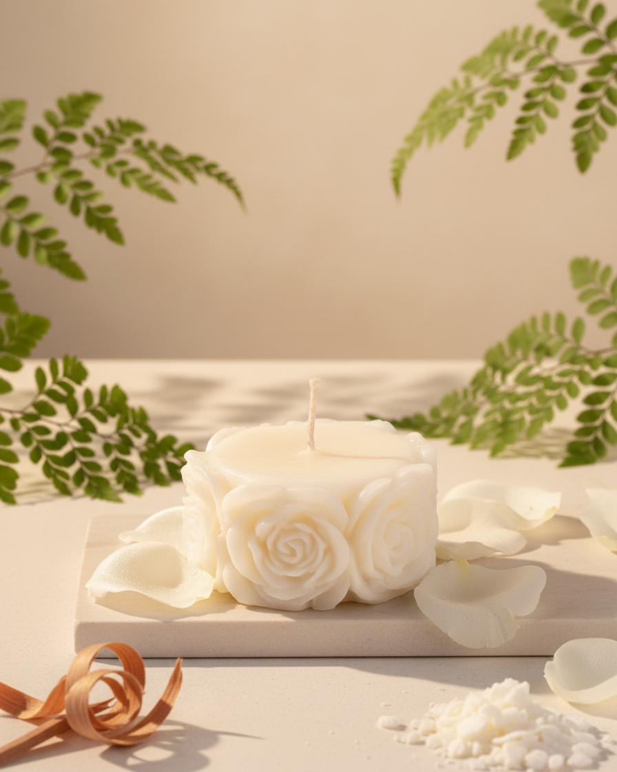 rose flower column candle romantic valentines soy wax india karessa candles