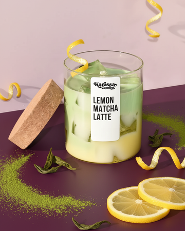 lemon matcha latte candle iced citrus matcha handmade india karessa candles