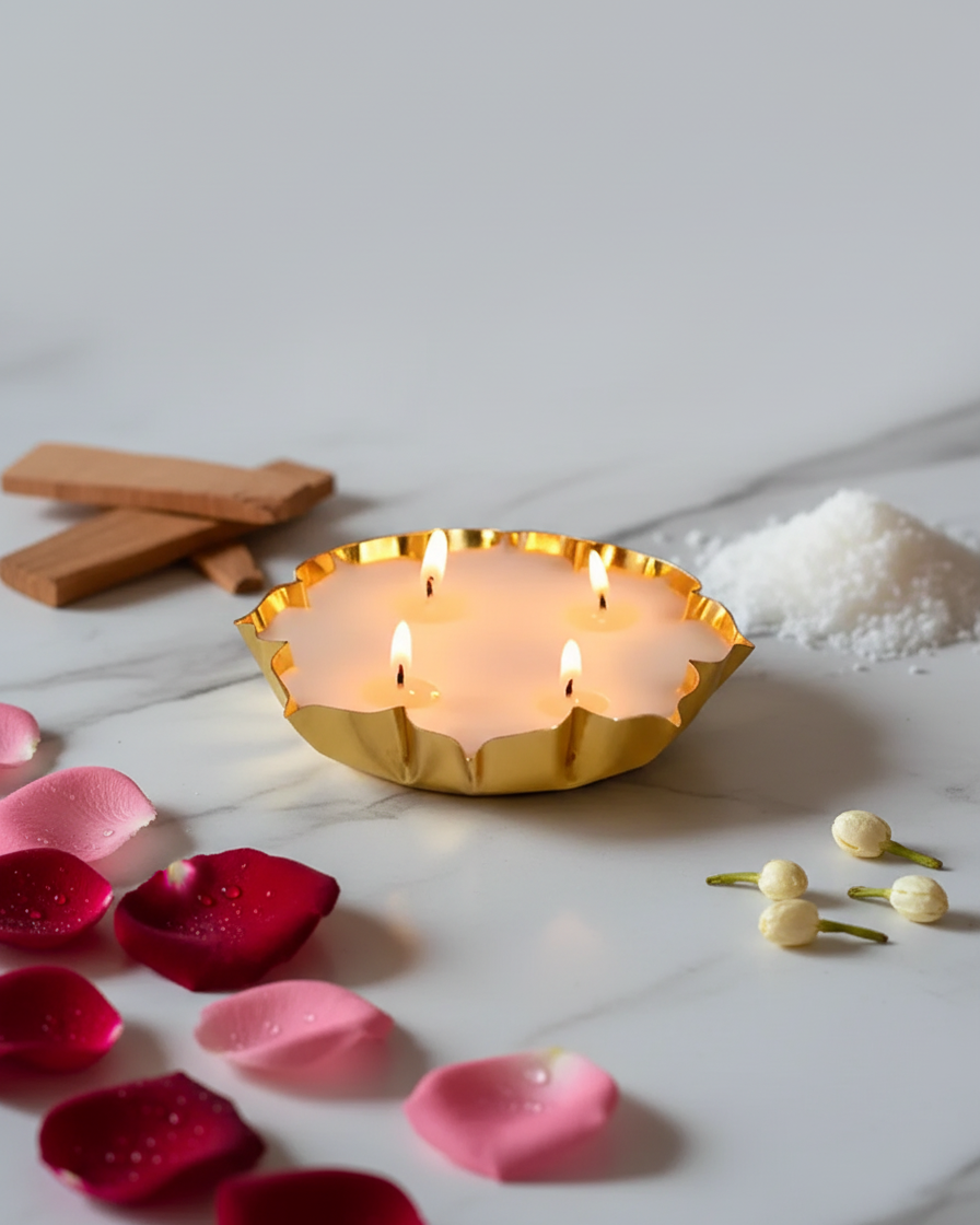 lotus urli candle oudh vanilla luxury aromatherapy india karessa candles