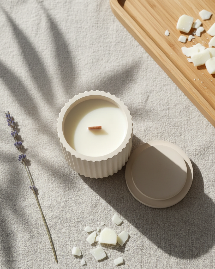 wooden wick soy wax candle luxury concrete jar india karessa candles