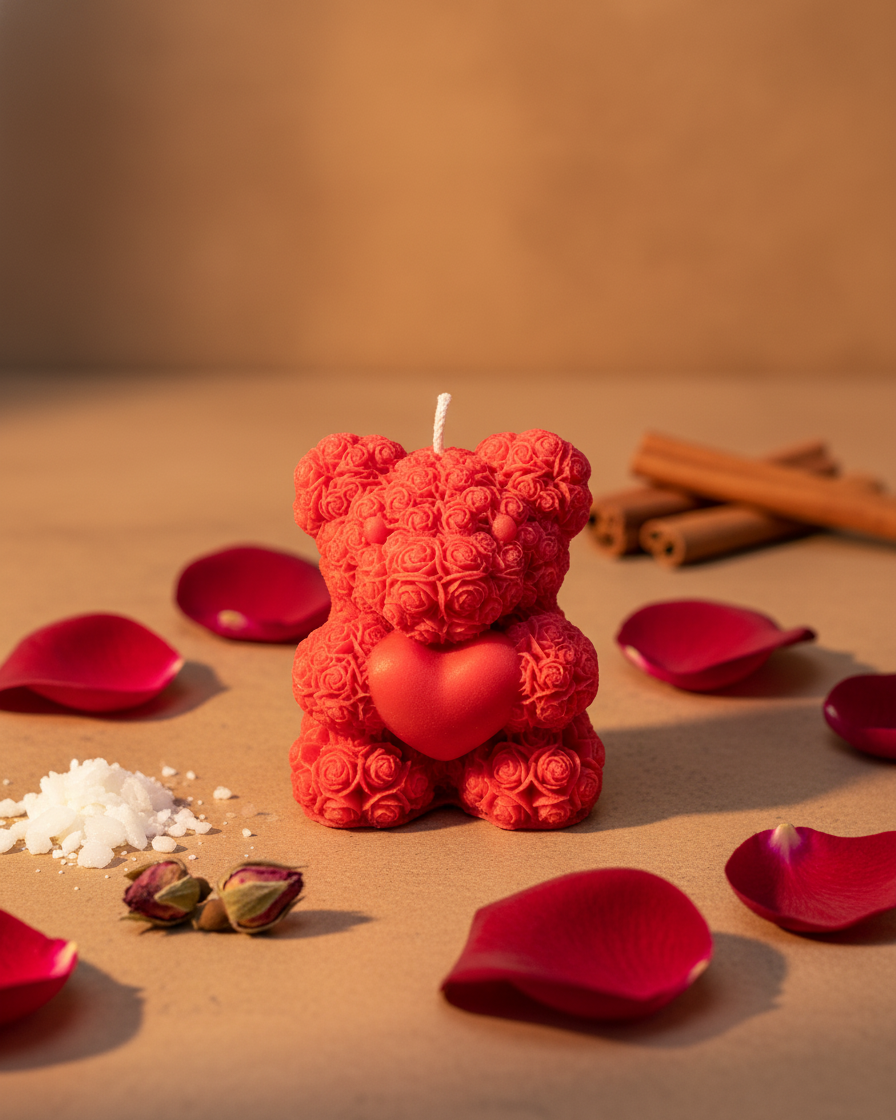 teddy bear soy wax candle valentines day gift india handmade karessa candles