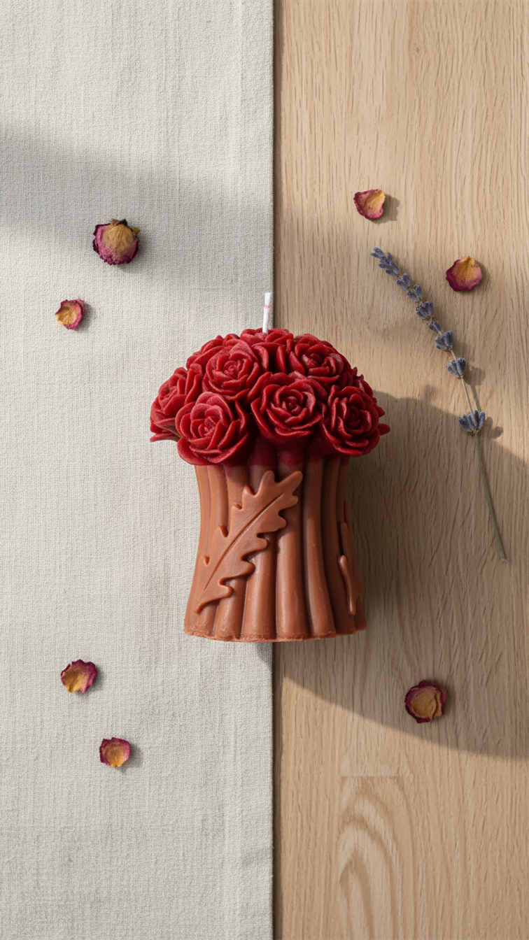 rose bouquet soy wax candle valentines day gift india handmade karessa candles