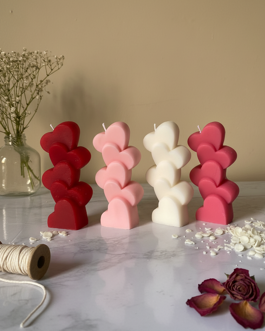 heart tower stack pillar candle valentines soy wax india karessa candles