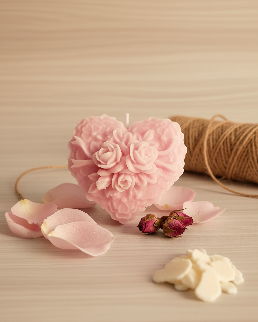 scented rose heart candle soy wax india karessa candles