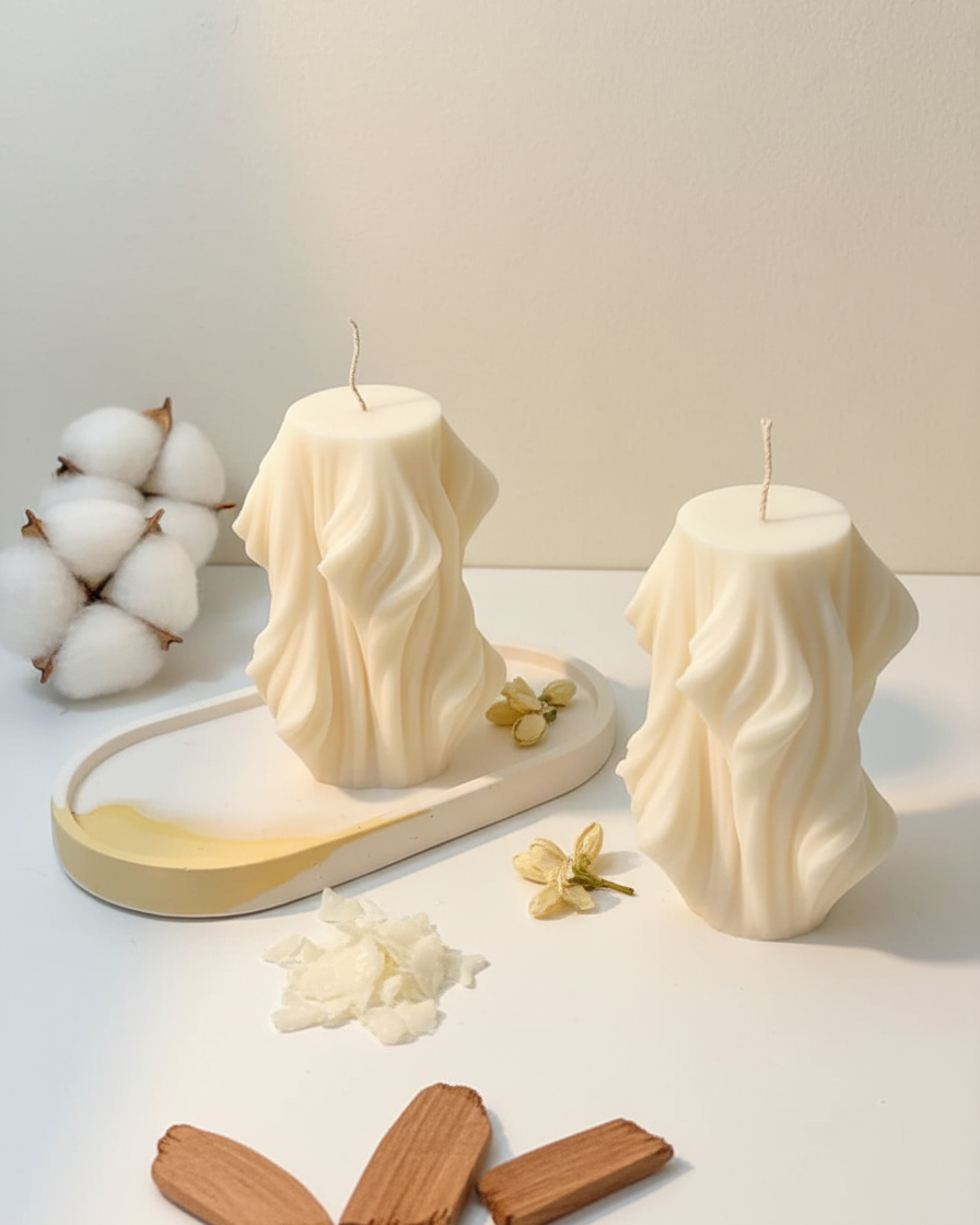 swirly sculptural pillar candle modern home decor soy wax india karessa candles