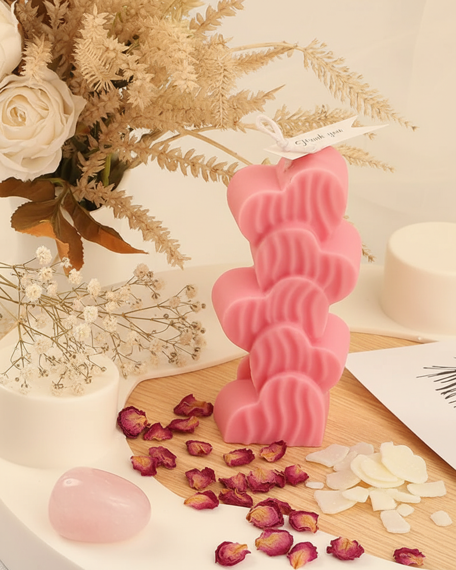 heart pillar candle stacked soy wax india karessa candles
