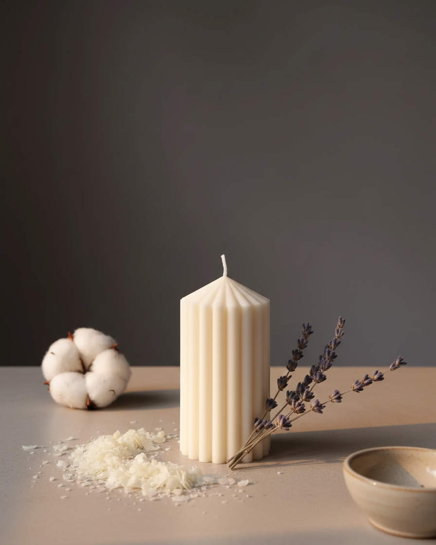 thick ribbed pillar candle off white soy wax india karessa candles