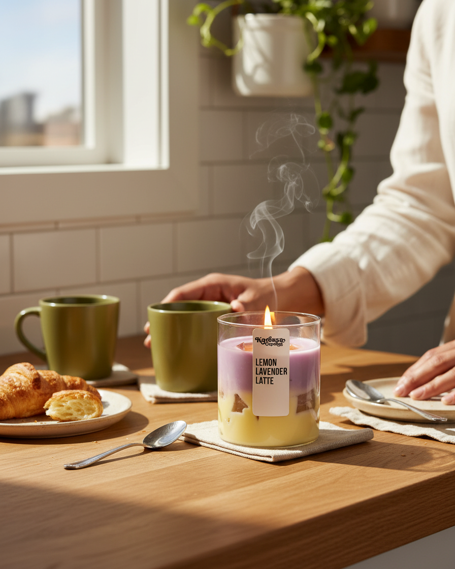 iced lemon lavender latte candle zesty calming india karessa candles