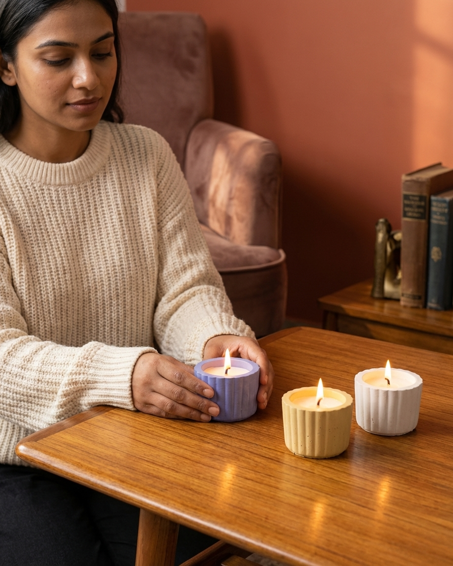 concrete gypsum tealight candle container jar india karessa candles