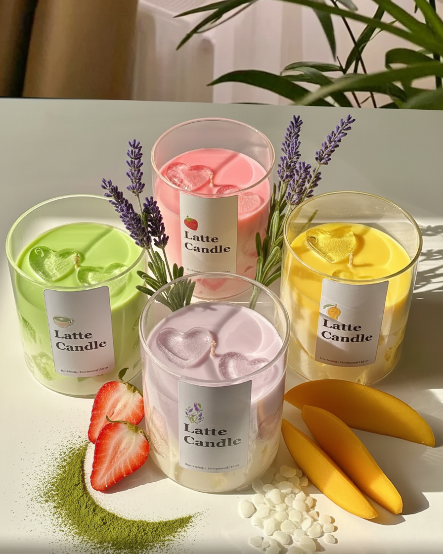 fruit latte candle jar heart design soy wax india karessa candles