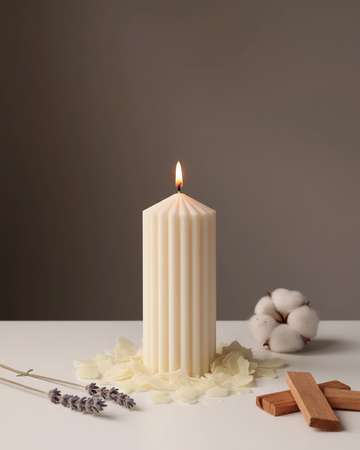 thick ribbed pillar candle off white soy wax india karessa candles