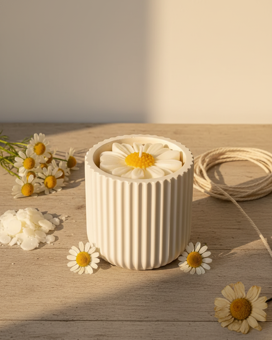 daisy soy wax candle luxury concrete jar with lid india karessa candles