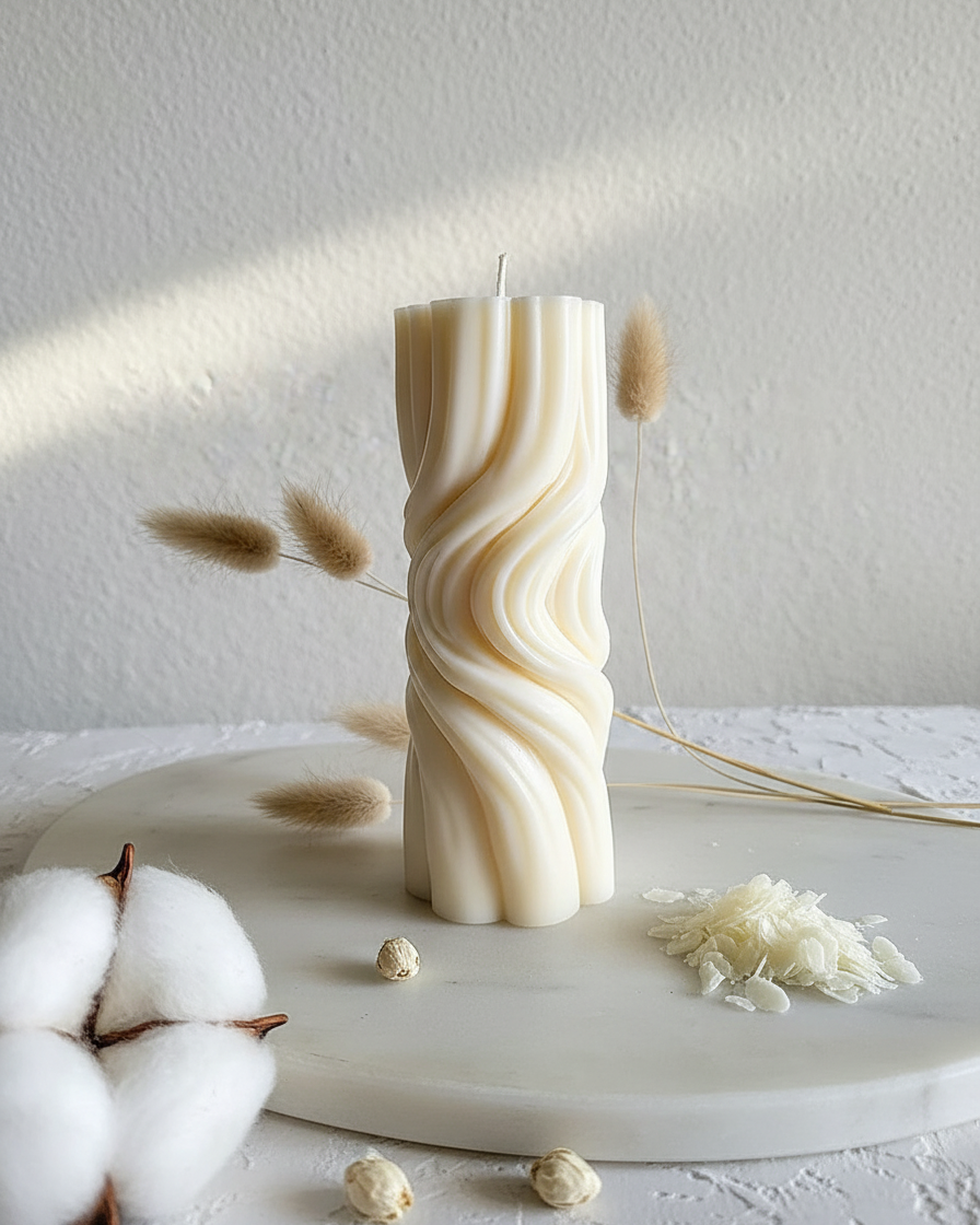 wave twisted 3d pillar candle sculptural soy wax india karessa candles