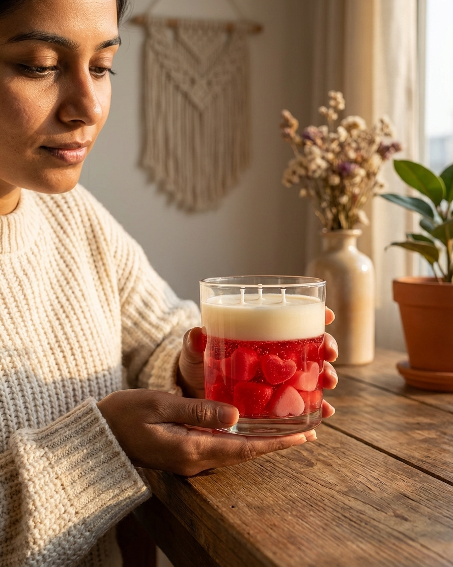 double layered heart gel glass candle valentines india karessa candles