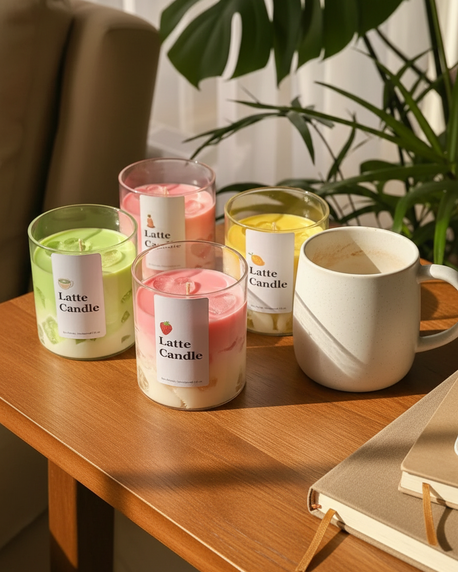 fruit latte candle jar heart design soy wax india karessa candles