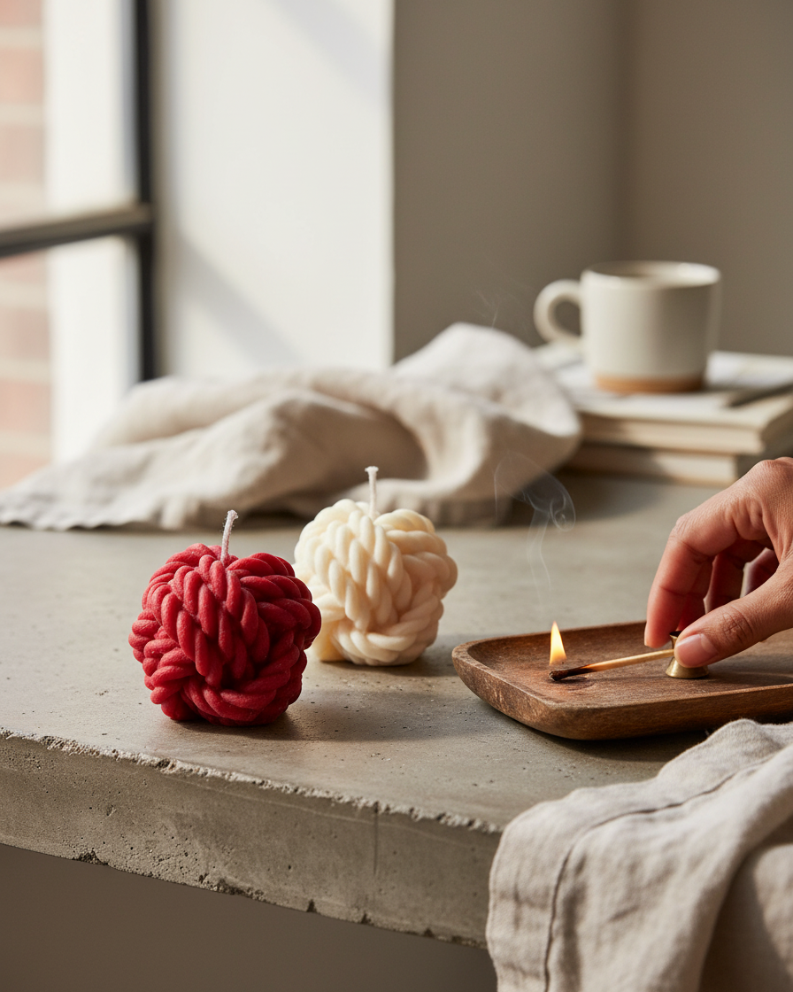 knot rope candle pack of 2 sculptural soy wax india karessa candles