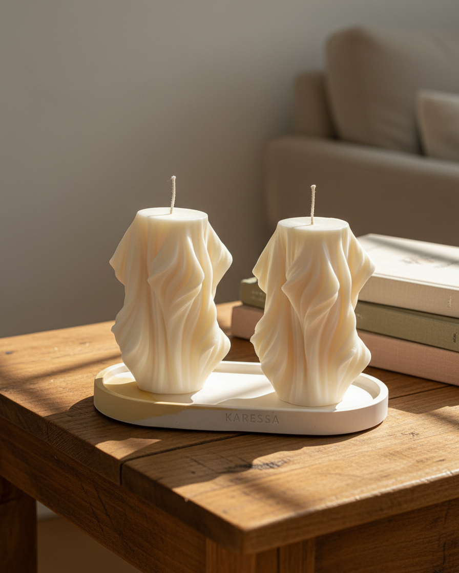 swirly sculptural pillar candle modern home decor soy wax india karessa candles