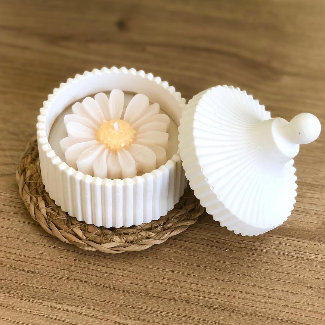 floral daisy ribbed jar candle concrete gypsum jar candle