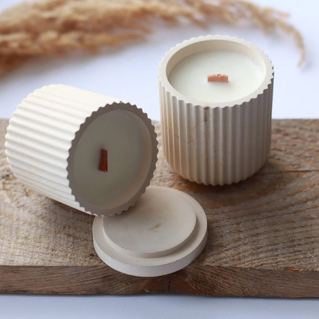 soy wax candles luxury concrete jar lid with wooden wick