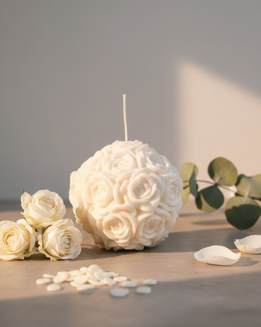 rose infused scented ball candle floral sphere india karessa candles