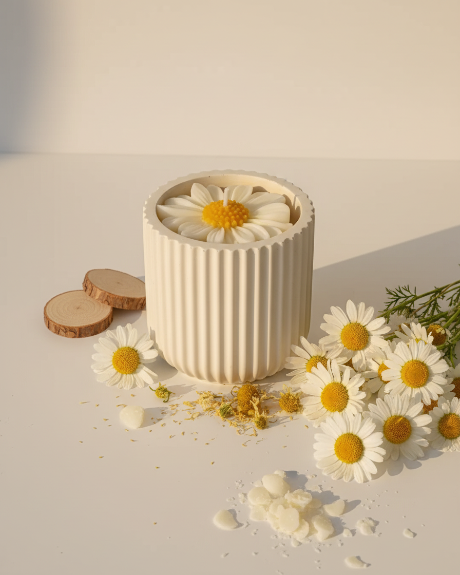 daisy soy wax candle luxury concrete jar with lid india karessa candles