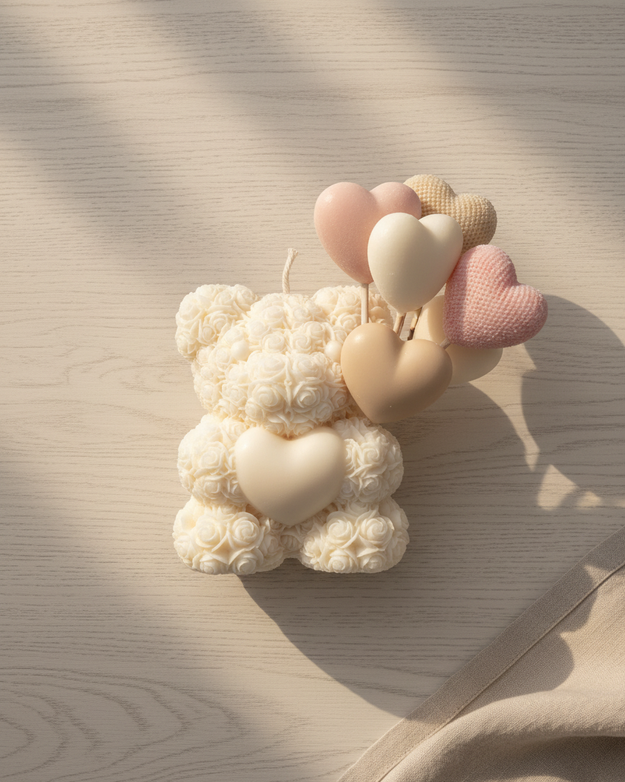white teddy with hearts candle big elegant valentines gift india karessa candles
