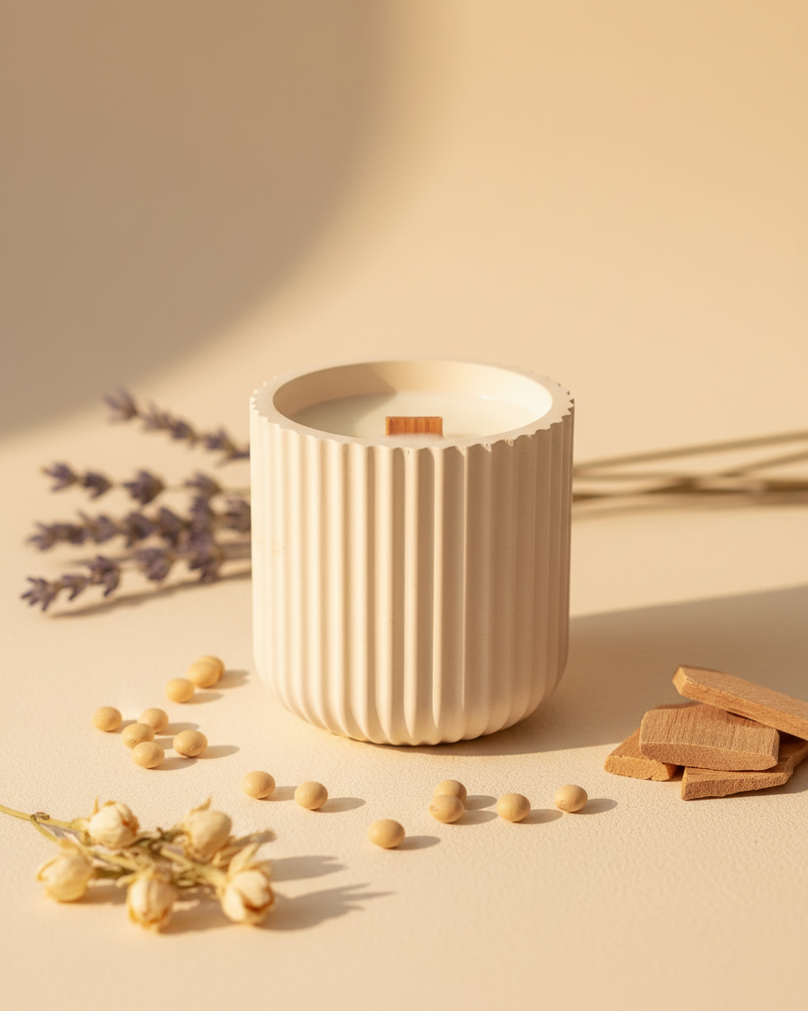 wooden wick soy wax candle luxury concrete jar india karessa candles