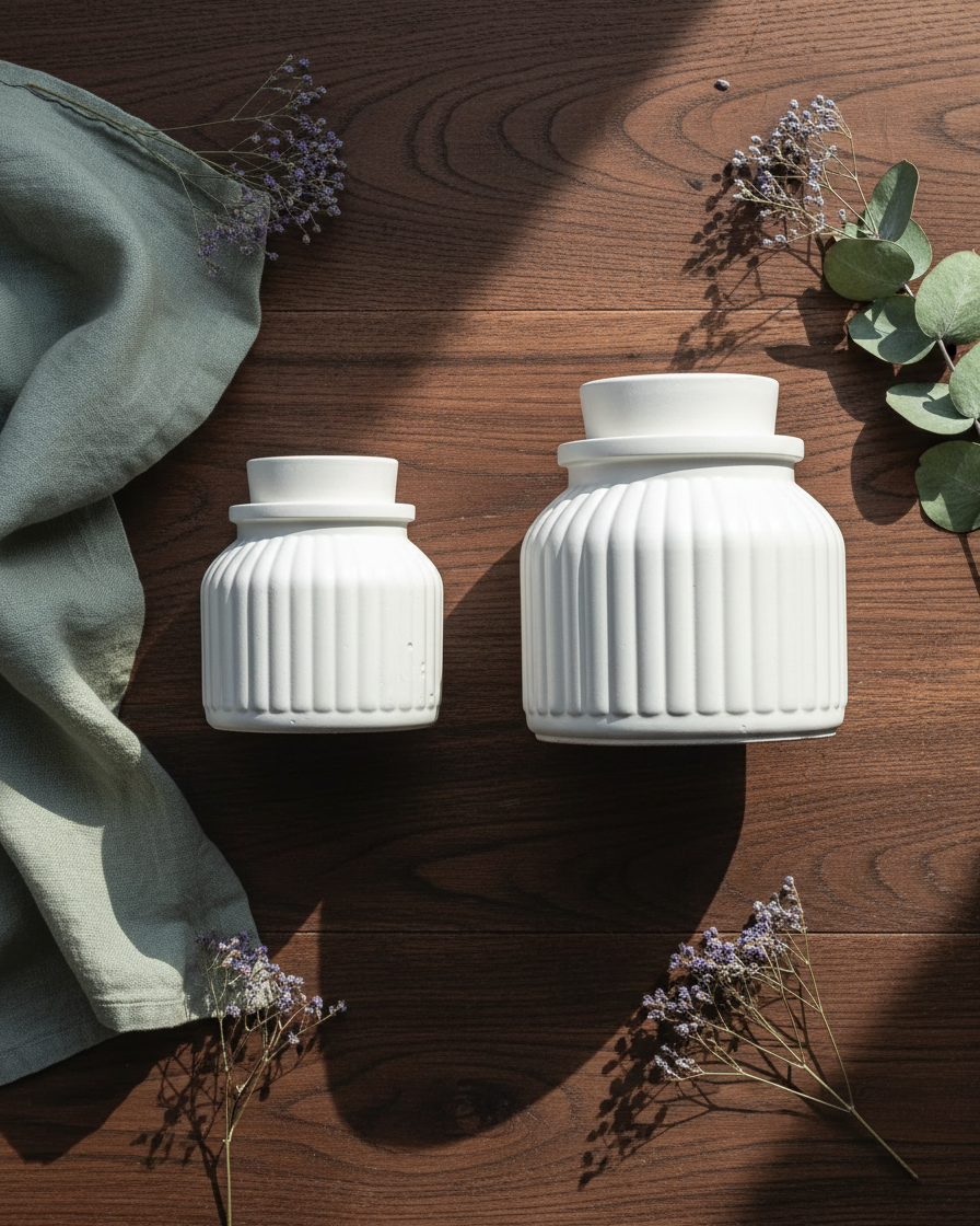 concrete striped candle jar with lid geometric soy wax india karessa candles