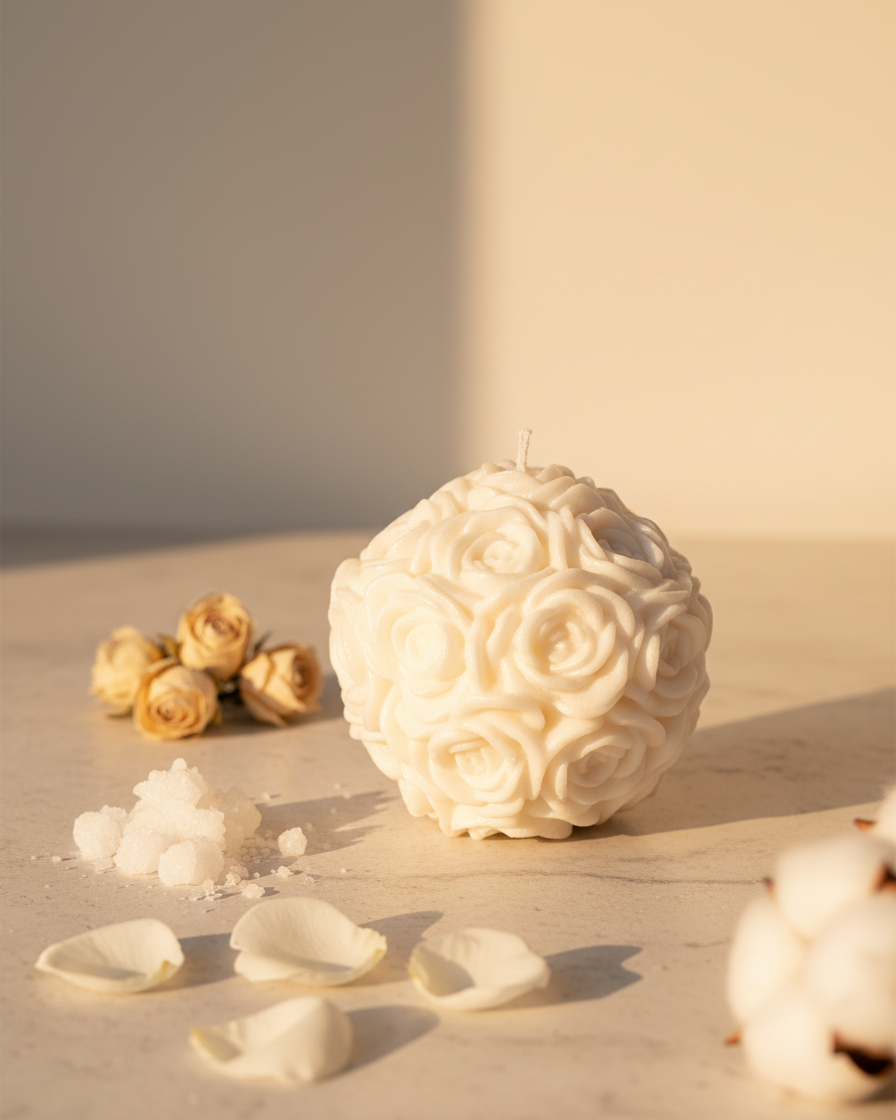 rose infused scented ball candle floral sphere india karessa candles