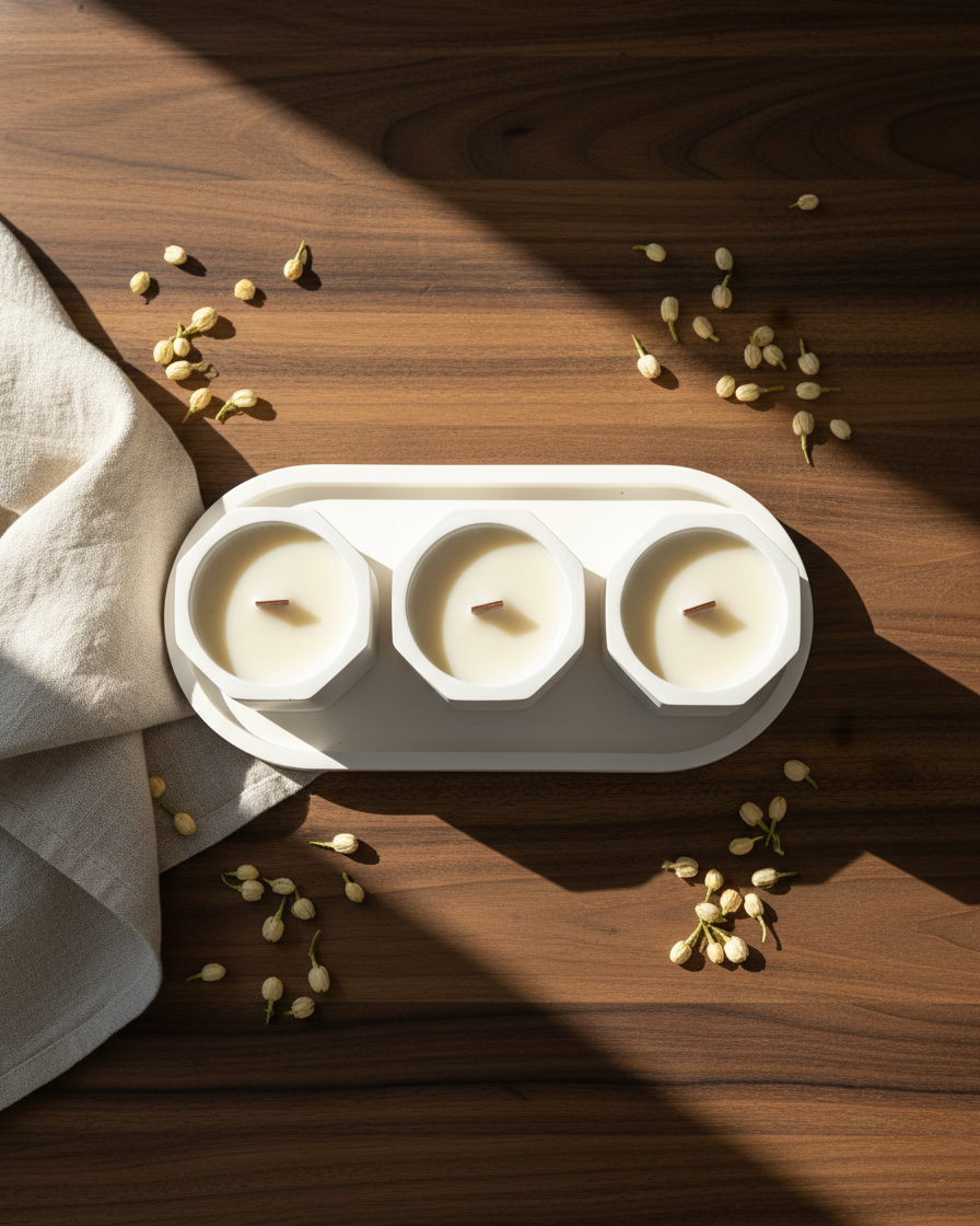 hexagonal concrete jar candle geometric soy wax india karessa candles