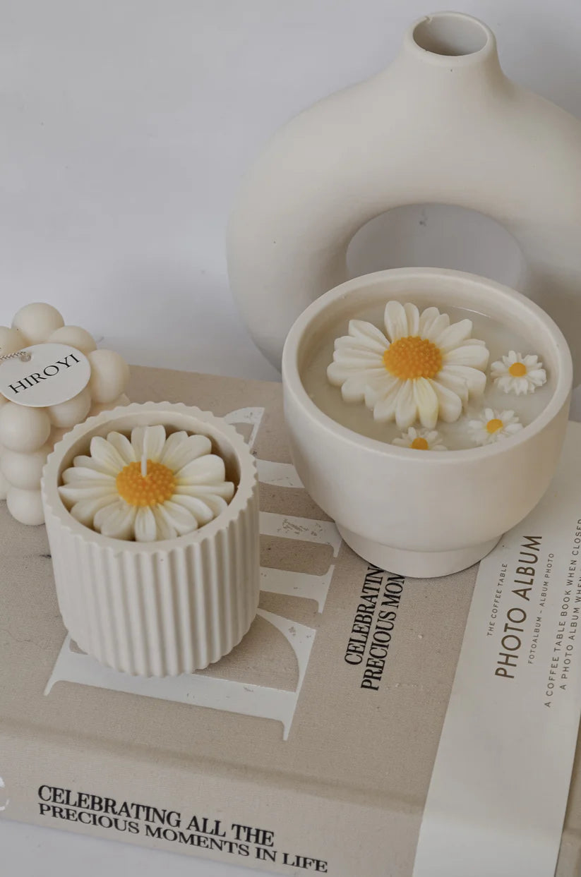 Daisy Soy Wax Candles Luxury Concrete Jar & Lid Scented Candles for Home