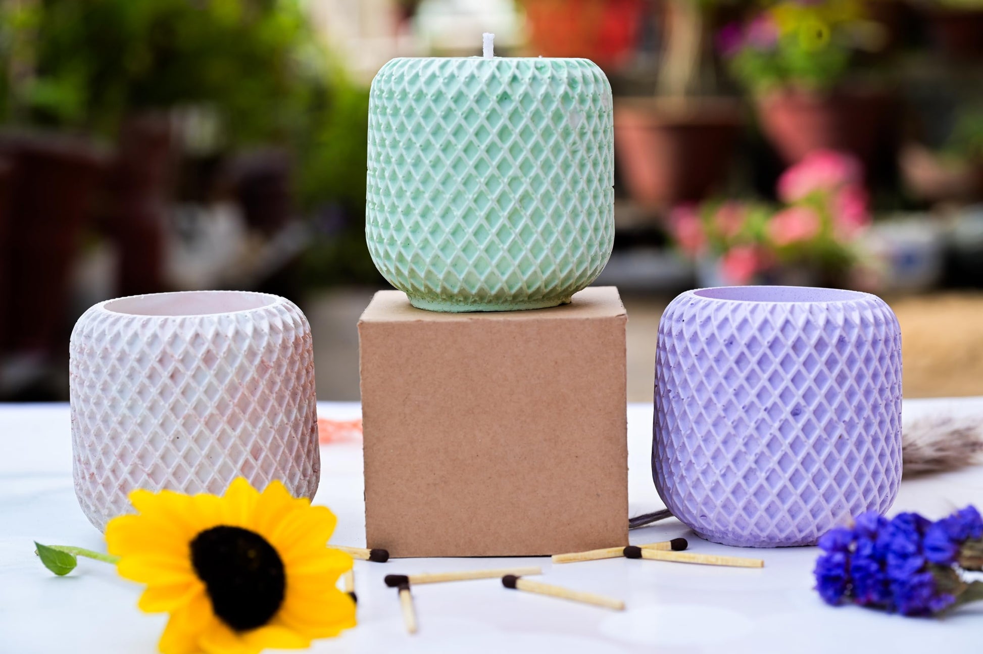concrete mesh pot candle soy wax candle