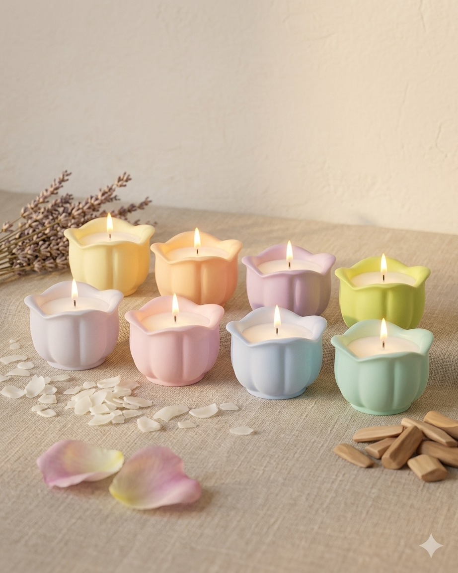flower shaped concrete candle jar gypsum vessel empty empty open vessel wholesale bulk order India