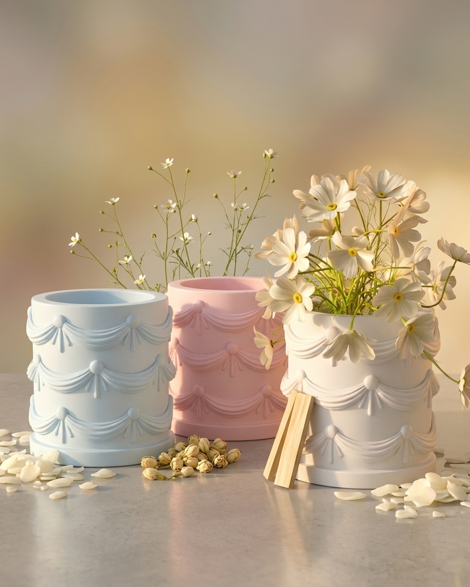 vintage drape textured concrete candle jar gypsum vessel empty empty open vessel Diwali gifting home decor India