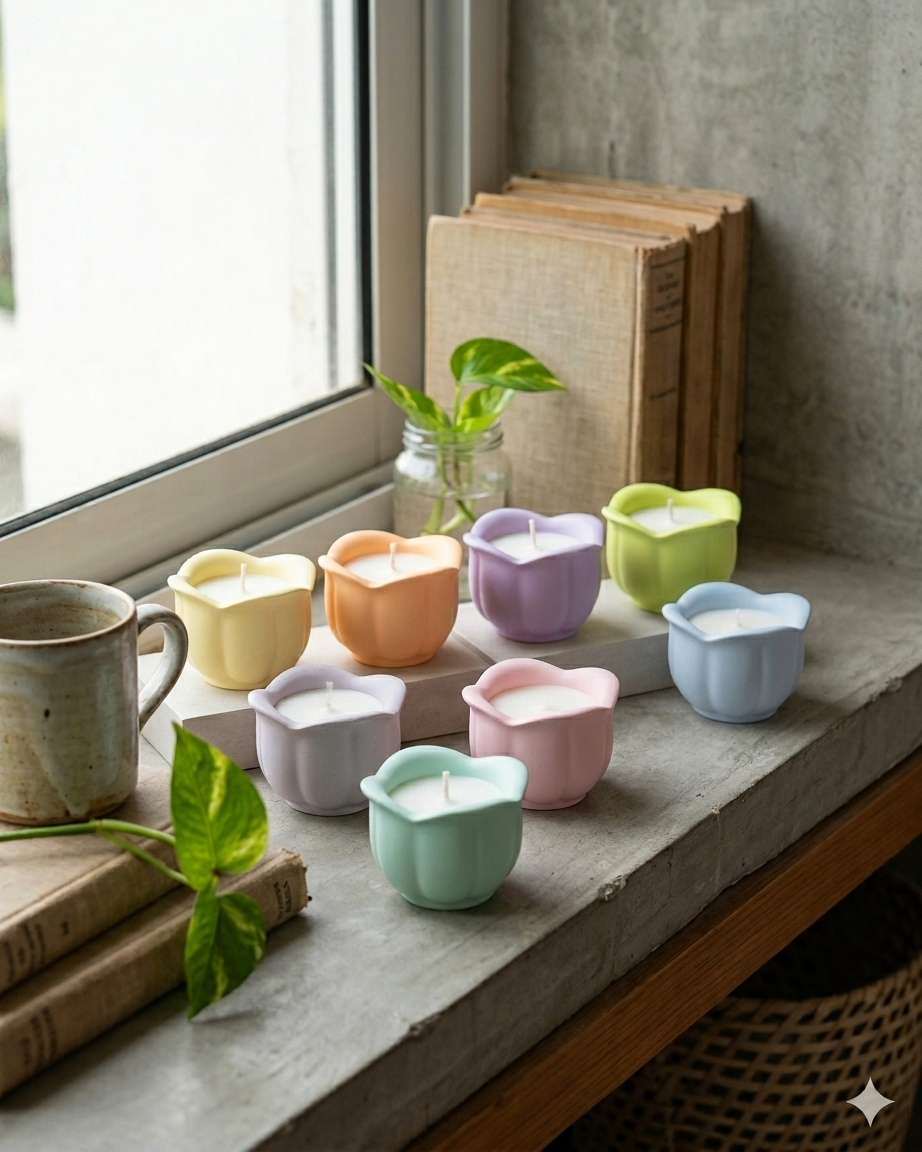 flower shaped concrete candle jar gypsum vessel empty empty open vessel wholesale bulk order India